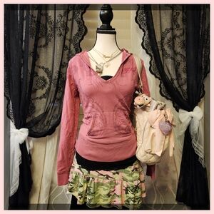 Ecko Unlimited Pink Hoodie with Camouflage Skirt and Quilted Bag